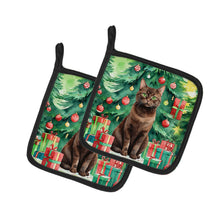 Load image into Gallery viewer, York Chocolate Cat By the Christmas Tree Pot Holders - Set of 2 Decorative Kitchen Helpers | Made in the USA