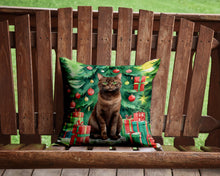 Load image into Gallery viewer, York Chocolate Cat By the Christmas Tree Throw Pillow - 14x14 Decorative Pillow – Art for Your Home &amp; Patio