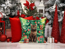 Load image into Gallery viewer, York Chocolate Cat By the Christmas Tree Throw Pillow