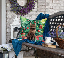 Load image into Gallery viewer, York Chocolate Cat By the Christmas Tree Throw Pillow