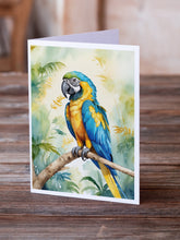 Load image into Gallery viewer, Blue and Gold Macaw Greeting Cards - Blank Note Cards – 8-Pack of Artist-Designed Cards with Envelopes