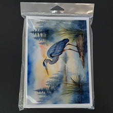 Load image into Gallery viewer, Blue Heron Emerging as the day fades Greeting Cards - Blank Note Cards – 8-Pack of Artist-Designed Cards with Envelopes