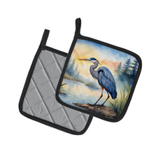 Load image into Gallery viewer, Blue Heron Emerging as the day fades Pot Holders - Set of 2 Decorative Kitchen Helpers | Made in the USA