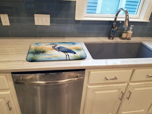 Load image into Gallery viewer, Blue Heron Emerging as the day fades Dish Drying Mat