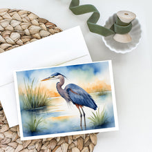 Load image into Gallery viewer, Blue Heron Emerging as the day fades Greeting Cards - Blank Note Cards – 8-Pack of Artist-Designed Cards with Envelopes