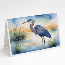 Load image into Gallery viewer, Blue Heron Emerging as the day fades Greeting Cards - Blank Note Cards – 8-Pack of Artist-Designed Cards with Envelopes