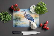 Load image into Gallery viewer, Blue Heron Emerging as the day fades Glass Cutting Boards – Durable, Decorative Kitchen Art