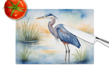 Load image into Gallery viewer, Blue Heron Emerging as the day fades Glass Cutting Boards – Durable, Decorative Kitchen Art