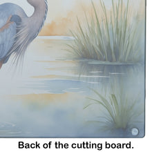 Load image into Gallery viewer, Blue Heron Emerging as the day fades Glass Cutting Boards – Durable, Decorative Kitchen Art