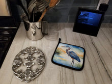 Load image into Gallery viewer, Blue Heron Emerging as the day fades Pot Holders - Set of 2 Decorative Kitchen Helpers | Made in the USA