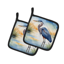 Load image into Gallery viewer, Blue Heron Emerging as the day fades Pot Holders - Set of 2 Decorative Kitchen Helpers | Made in the USA