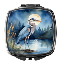 Load image into Gallery viewer, Blue Heron Under the Moonlight Compact Mirror – Stylish Purse Mirror with Artistic Covers