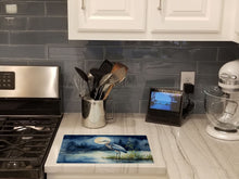 Load image into Gallery viewer, Blue Heron Under the Moonlight Glass Cutting Boards – Durable, Decorative Kitchen Art