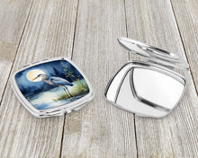 Load image into Gallery viewer, Blue Heron Under the Moonlight Compact Mirror – Stylish Purse Mirror with Artistic Covers