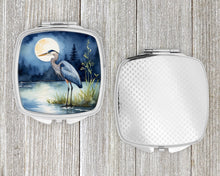 Load image into Gallery viewer, Blue Heron Under the Moonlight Compact Mirror – Stylish Purse Mirror with Artistic Covers