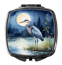 Load image into Gallery viewer, Blue Heron Under the Moonlight Compact Mirror – Stylish Purse Mirror with Artistic Covers