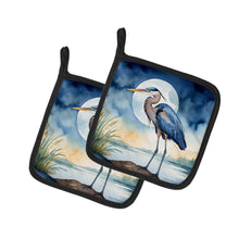 Load image into Gallery viewer, Blue Heron Under the Moonlight Pot Holders - Set of 2 Decorative Kitchen Helpers | Made in the USA
