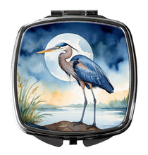 Load image into Gallery viewer, Blue Heron Under the Moonlight Compact Mirror – Stylish Purse Mirror with Artistic Covers