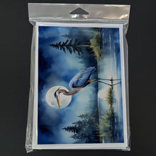 Load image into Gallery viewer, Blue Heron Under the Moonlight Greeting Cards - Blank Note Cards – 8-Pack of Artist-Designed Cards with Envelopes