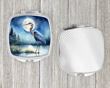Load image into Gallery viewer, Blue Heron Under the Moonlight Compact Mirror – Stylish Purse Mirror with Artistic Covers