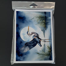 Load image into Gallery viewer, Blue Heron Under the Moonlight Greeting Cards - Blank Note Cards – 8-Pack of Artist-Designed Cards with Envelopes