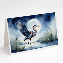 Load image into Gallery viewer, Blue Heron Under the Moonlight Greeting Cards - Blank Note Cards – 8-Pack of Artist-Designed Cards with Envelopes