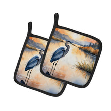 Load image into Gallery viewer, Blue Heron in the Golden Hour Pot Holders - Set of 2 Decorative Kitchen Helpers | Made in the USA