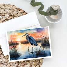 Load image into Gallery viewer, Blue Heron Setting Sun Greeting Cards - Blank Note Cards – 8-Pack of Artist-Designed Cards with Envelopes