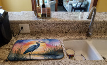Load image into Gallery viewer, Blue Heron Setting Sun Dish Drying Mat