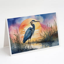 Load image into Gallery viewer, Blue Heron Setting Sun Greeting Cards - Blank Note Cards – 8-Pack of Artist-Designed Cards with Envelopes