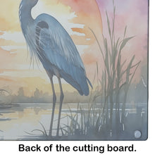 Load image into Gallery viewer, Blue Heron Setting Sun Glass Cutting Boards – Durable, Decorative Kitchen Art