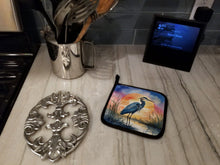 Load image into Gallery viewer, Blue Heron Setting Sun Pot Holders - Set of 2 Decorative Kitchen Helpers | Made in the USA