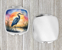 Load image into Gallery viewer, Blue Heron Setting Sun Compact Mirror – Stylish Purse Mirror with Artistic Covers