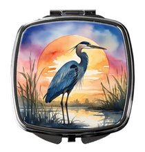 Load image into Gallery viewer, Blue Heron Setting Sun Compact Mirror – Stylish Purse Mirror with Artistic Covers
