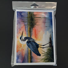 Load image into Gallery viewer, Blue Heron Setting Sun Greeting Cards - Blank Note Cards – 8-Pack of Artist-Designed Cards with Envelopes