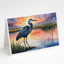 Load image into Gallery viewer, Blue Heron Setting Sun Greeting Cards - Blank Note Cards – 8-Pack of Artist-Designed Cards with Envelopes