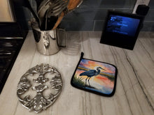 Load image into Gallery viewer, Blue Heron Setting Sun Pot Holders - Set of 2 Decorative Kitchen Helpers | Made in the USA