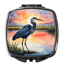 Load image into Gallery viewer, Blue Heron Setting Sun Compact Mirror – Stylish Purse Mirror with Artistic Covers