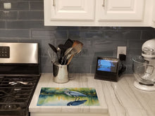Load image into Gallery viewer, Blue Heron Stalking Prey Glass Cutting Boards – Durable, Decorative Kitchen Art