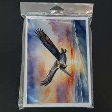 Load image into Gallery viewer, Pelican Fyling at Sunrise Greeting Cards - Blank Note Cards – 8-Pack of Artist-Designed Cards with Envelopes