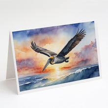 Load image into Gallery viewer, Pelican Fyling at Sunrise Greeting Cards - Blank Note Cards – 8-Pack of Artist-Designed Cards with Envelopes