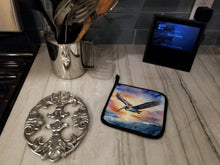Load image into Gallery viewer, Pelican Fyling at Sunrise Pot Holders - Set of 2 Decorative Kitchen Helpers | Made in the USA