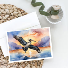 Load image into Gallery viewer, Pelican Fyling at Sunrise Greeting Cards - Blank Note Cards – 8-Pack of Artist-Designed Cards with Envelopes