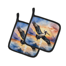 Load image into Gallery viewer, Pelican Fyling at Sunrise Pot Holders - Set of 2 Decorative Kitchen Helpers | Made in the USA
