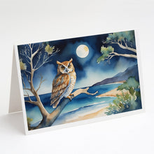 Load image into Gallery viewer, Owl Perched in Coastal Tree Greeting Cards - Blank Note Cards – 8-Pack of Artist-Designed Cards with Envelopes