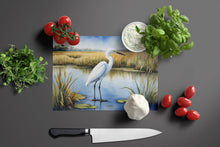 Load image into Gallery viewer, Snowy Egret in Coastal Marshes Glass Cutting Boards – Durable, Decorative Kitchen Art