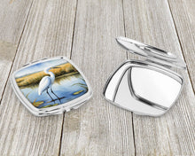 Load image into Gallery viewer, Snowy Egret in Coastal Marshes Compact Mirror – Stylish Purse Mirror with Artistic Covers