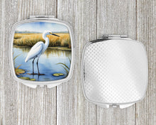 Load image into Gallery viewer, Snowy Egret in Coastal Marshes Compact Mirror – Stylish Purse Mirror with Artistic Covers