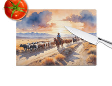 Load image into Gallery viewer, Cattle Drive at Sunset Glass Cutting Boards – Durable, Decorative Kitchen Art