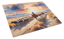 Load image into Gallery viewer, Cattle Drive at Sunset Glass Cutting Boards – Durable, Decorative Kitchen Art